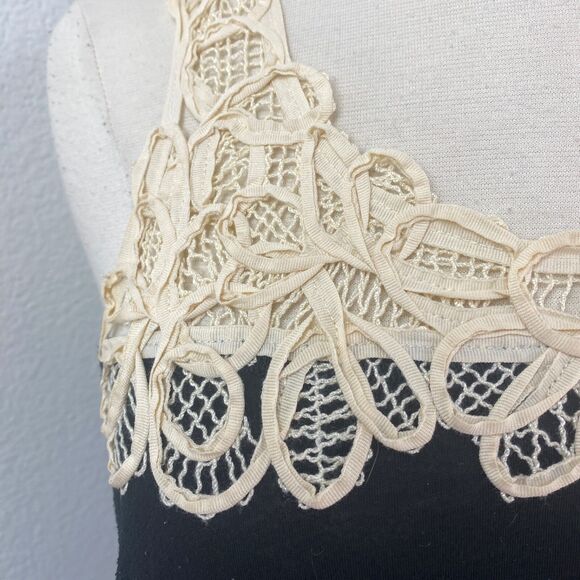 Top Shop Black White Lace Tank Top Sz 4 Knit Flared Racerback Boho Peasant Goth - Picture 3 of 8